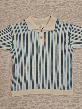 TUN TUN Cream/ Teal Striped Knit Top Sz 2/3